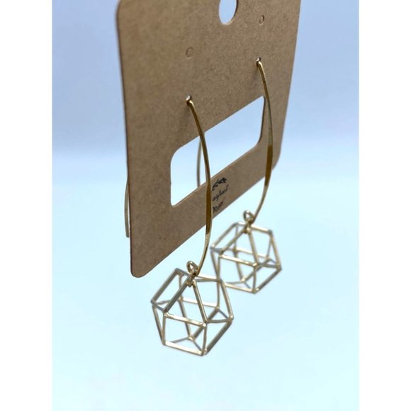 Women's Earrings Drop Geometric Hollow Out Gold Pendant by Bearfruit New in Box - Picture 2 of 5